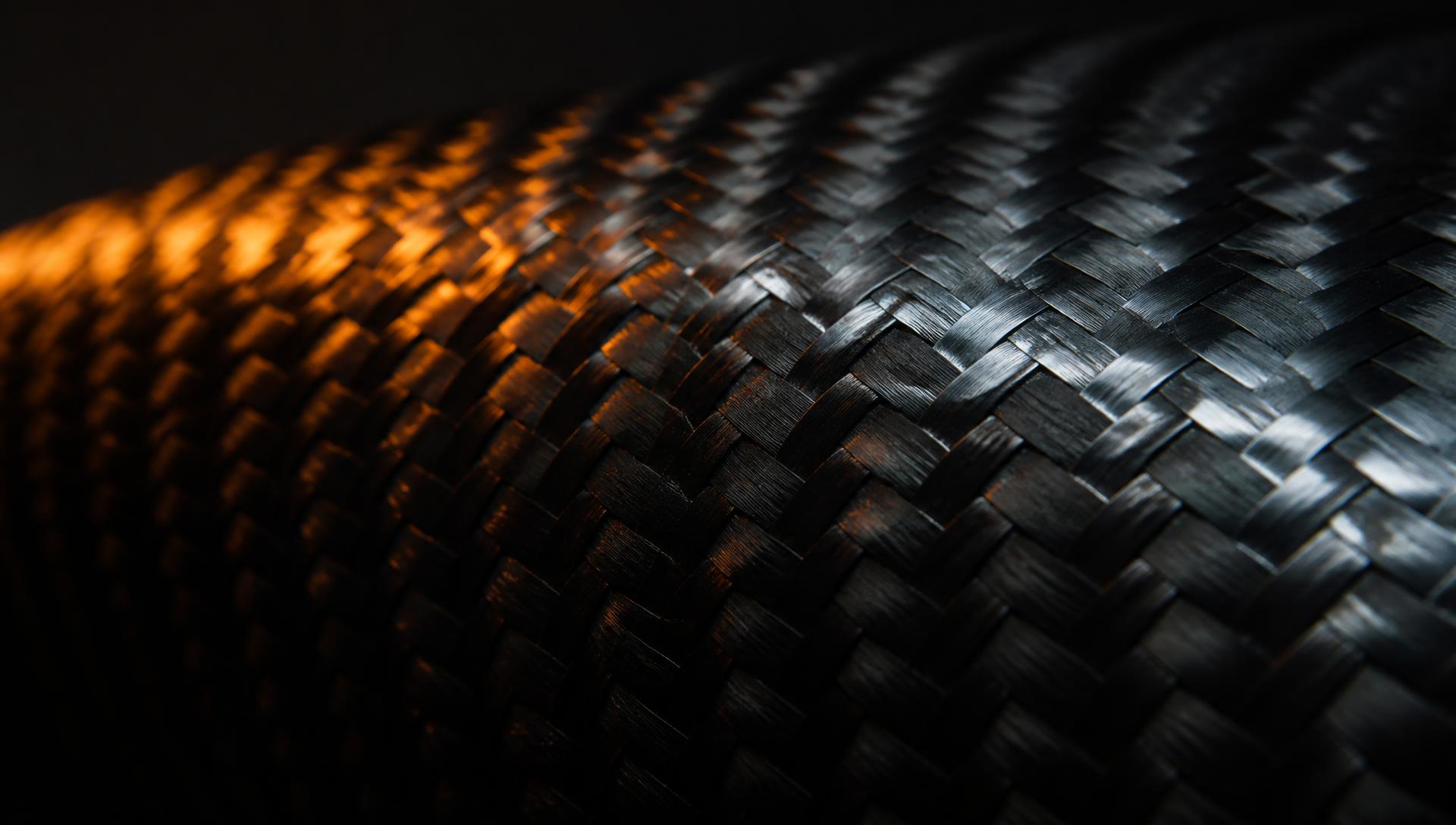 Macro view of glossy twill-weave carbon fibre
